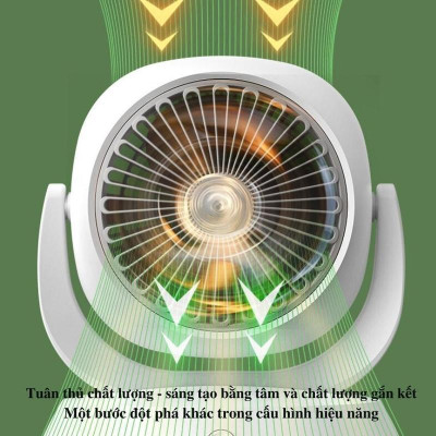 Quạt tích điện để bàn, động cơ không tiếng ồn, xoay 180 độ, 3 cấp độ gió, cổng sạc nhanh Type-C - hàng chính hãng
