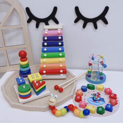 Combo 6 Món Đồ Chơi Gỗ Phát Triển Trí Tuệ Cho Bé - Chất Liệu Gỗ An Toàn - Đồ Chơi Gỗ HT SYS - Hàng Chính Hãng