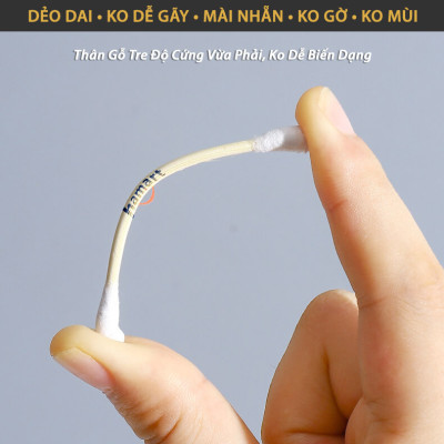 Gói 100 Tăm Bông Ngoáy Tai Thân Gỗ Tre 2 Đầu Tròn Vệ Sinh Tai Tiện Lợi