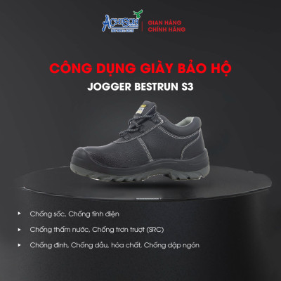 Giày Bảo Hộ Lao Động Safety Jogger Nam Và Nữ Bestrun S3 Màu Đen, Da Thật, Mũi Thép, Lớp Lót Thép