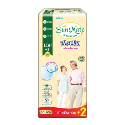 [Mẫu mới] Tã quần SunMate siêu mềm mại G1 mới size L-16+2 miếng
