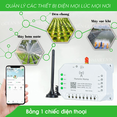 Công Tắc Thông Minh Hunonic Noma Dùng Sim, Điều Khiển Mọi Thiết Bị Từ Xa Qua Điện Thoại - HNNOMA4CH