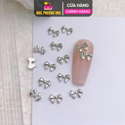 Set 50 Charm Bướm Nơ Kim Loại Đính Móng Hàn Quốc Làm Nail, Charm Nơ Mix Bướm Màu Bạc Trắng Gắn Móng Siêu Đáng Yêu Nữ Women