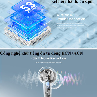 Tai nghe không dây bluetooth V5.3 công nghệ khử ồn kép Remax CozyPods W7N _ Hàng chính hãng