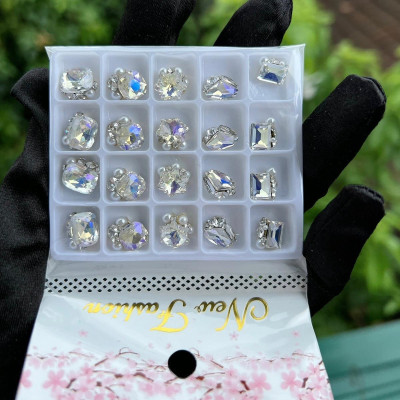 Đá Khối Chùm Trang Trí Nail - Set 20 Viên, Đá Cao Cấp Siêu Sáng, Phụ Kiện Trang Trí Móng Đẹp Nữ Women