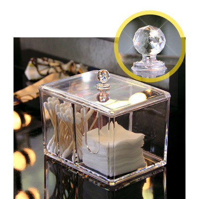 Hộp mica 2 ngăn đựng đồ trang điểm, bông tấy trang, tăm bông...có nắp đậy,14.5 x 10.5 x 13 cm