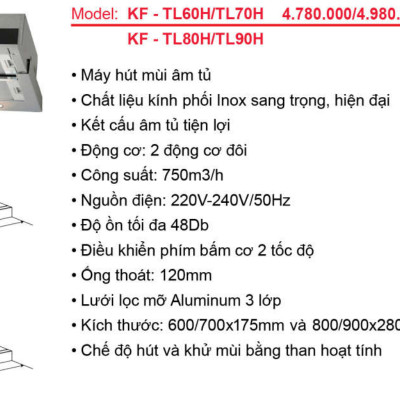 Máy hút khói, khử mùi âm tủ KAFF KF-TL700/KF-TL70H - Sản phẩm chính hãng