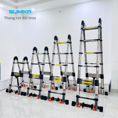 Thang Inox rút đôi SUMIKA TA190 - rút chữ A cao 1.9m, rút chữ I cao 3.8m, tải trọng 300kg