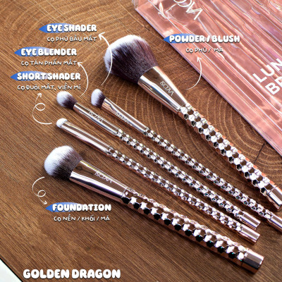 SC04 - BỘ KIT 5 CỌ CƠ BẢN VACOSI, PHIÊN BẢN GOLDEN DRAGON - LUNA THE FACE & EYES BRUSH KIT, 5PCS
