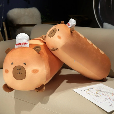 Thú nhồi bông Capybara xúc xích nướng phom dài đáng yêu - Size từ 55cm đến 95cm - Quà tặng gấu bông chuột lang êm mịn cho bé