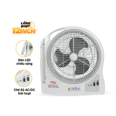 Quạt Sạc Tích Điện Dạng Hộp AC&DC 12 inch Honjianda HJD-FL313 loại 2 bình có đèn LED - Hàng Chính Hãng