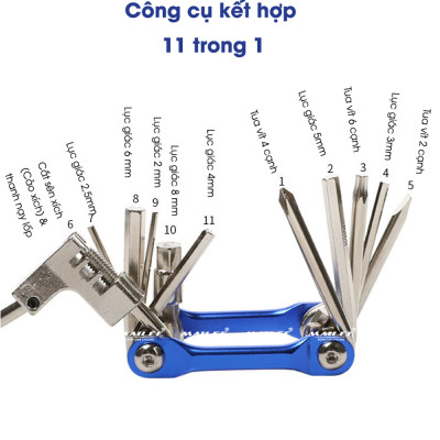 Lục giác sửa chữa xe đạp T-25 11 in 1, bao gồm các dụng cụ đủ loại như đinh vít, lục giác, cắt xích và nạy lốp - Mai Lee
