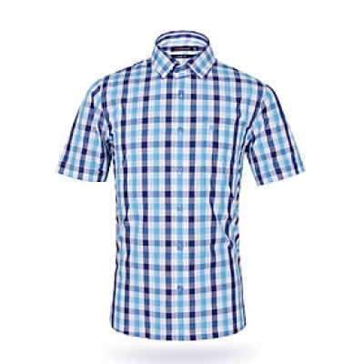 Áo sơ mi nam KHATOCO ngắn tay kẻ caro A1MN438T2-CNCR054-2408-N