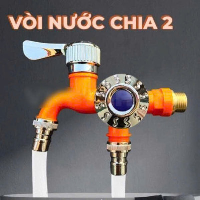 Vòi Nước Đôi Chia 2 Đầu – Van Cổng Xả Riêng Biệt, Chống Gỉ Sét, Bền Bỉ