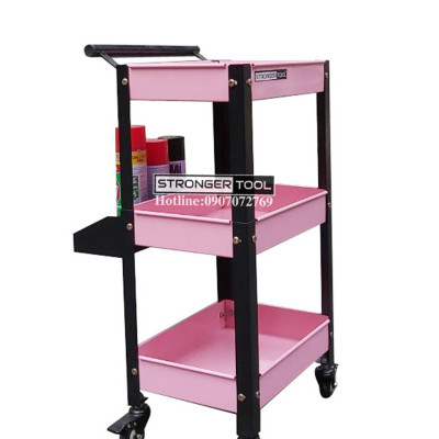 XE ĐẨY ĐA NĂNG 3 TẦNG MÀU HỒNG CÓ KHAY PHỤ