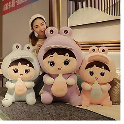 Thú nhồi bông bé khủng long ôm bình sữa - Size từ 45cm đến 85cm - Quà tặng em bé ôm bình sữa cute.