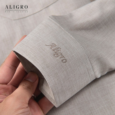 Áo sơ mi nam dài tay ALIGRO cổ bẻ dáng ôm body 100% chất cotton trơn màu ghi ALGS157