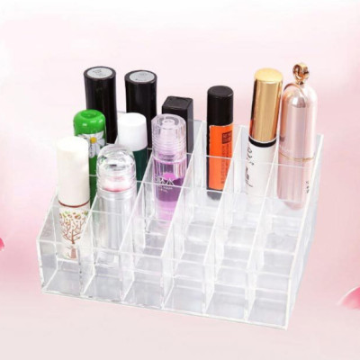 Khay đựng son mica 24 ô trong suốt V.2, Khay đựng mỹ phẩm, son môi, dụng cụ trang điểm 24 ô GROFA