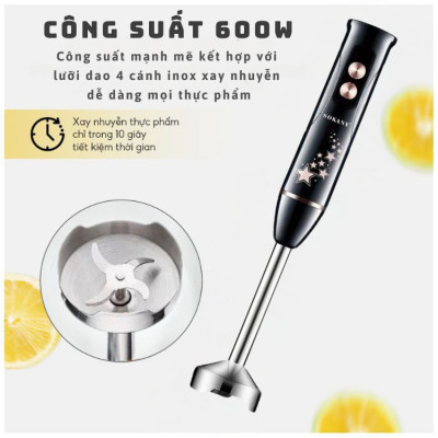 Máy xay cầm tay SOKANY SK02013, công suất 600W nhỏ gọn chống văng tiện lợi dễ vệ sinh - HÀNG CHÍNH HÃNG 