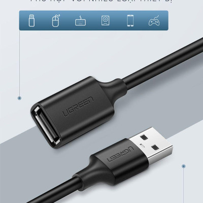 Ugreen UG10315US103TK 1.5M màu Đen Cáp tín hiệu nối dài USB 2.0 lõi thuần đồng - HÀNG CHÍNH HÃNG