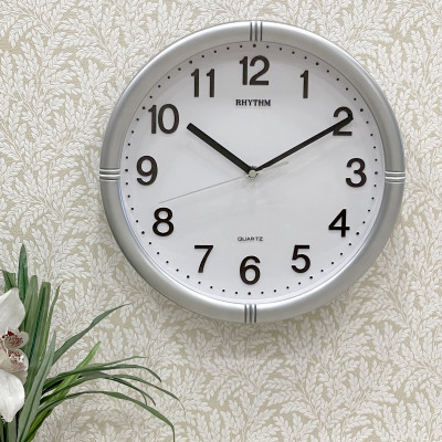 Đồng hồ treo tường Rhythm CMG434BR19, dùng pin,
 vỏ nhựa, màu bạc, kích thước 28.0 x 4.3cm