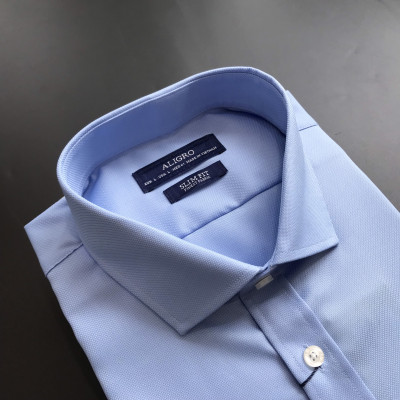 Áo sơ mi nam dài tay ALIGRO cổ bẻ dáng ôm body 100% chất cotton xanh nhạt ALGS197