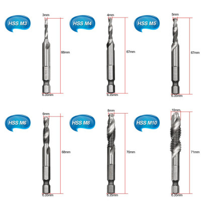 Bộ 6 Mũi Khoan Taro HSS 4341 Tạo Ren Cao Cấp, giúp tiết kiệm thời gian thi công, tiết kiệm chi phí siêu tiện lợi. M3, M4, M5, M6, M8, M10 