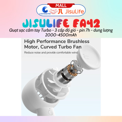 Quạt mini cầm tay JisuLife FA42 - dung lượng pin 2000 - 4500mAh - Hàng chính hãng