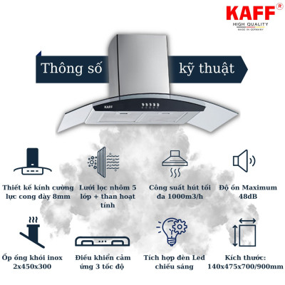 Máy hút mùi kính cong 900mm KAFF KF-GB906 - Hàng Chính Hãng