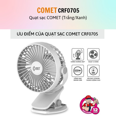 Quạt sạc mini | Quạt tích điện | Quạt kẹp nôi, xe đẩy thương hiệu Comet CRF0705 - Hàng chính hãng - BH 12 tháng - 15 ngày đổi mới