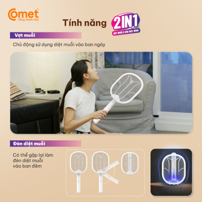 Vợt muỗi điện Comet CP048 Pin Lithium 500mAh sạc 2h dùng 10 ngày BH 12T cổng sạc type C