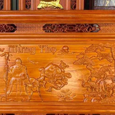 Tranh treo tường mừng thọ bằng gỗ hương đỏ kt 67×127×4cm