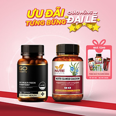 Bộ Sản Phẩm Tăng Chiều Cao: Viên uống Canxi hữu cơ New Zealand Nutri Seaweed Calcium 60 Viên và GO MULTI TEEN EVERYDAY