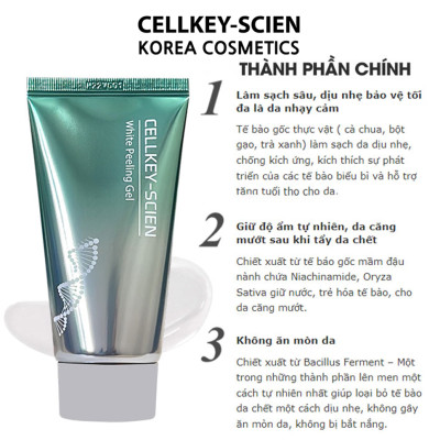 Tẩy Da Chết Mặt Tế Bào Gốc Thực Vật Lành Tính Làm Sạch Sâu Dịu Nhẹ Dưỡng Ẩm Sáng Da Cho Da Dầu Mụn Nhạy Cảm Cellkey-Scien White Peeling Gel (80ml)