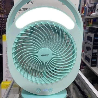 Quạt Sạc Tích Điện Có Đèn LED KM-F0336 - Quạt Tích Điện Cầm Tay Màu Xanh Để Bàn Tiện Lợi - HÀNG CHÍNH HÃNG MINIIN