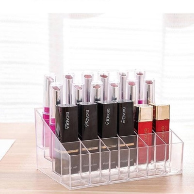 Khay đựng son mica 24 ô trong suốt V.2, Khay đựng mỹ phẩm, son môi, dụng cụ trang điểm 24 ô GROFA