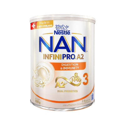 Sữa bột NAN INFINIPRO A2 3 với công thức đầu tiên chứa đạm A2, 6HMO & Lợi khuẩn kép nhập khẩu Thụy Sĩ - Hộp 800g (2 - 6 tuổi)