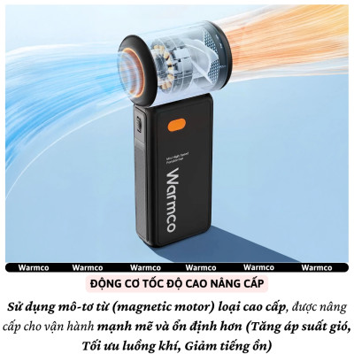 Quạt cầm tay turbo mini siêu mát Pin trâu 5000 mAh, nhỏ gọn linh hoạt hiệu Hotcase WARMCO - 100 chế độ gió, dùng liên tục 18h (tùy mức gió), thiết kế đẹp, bền - hàng nhập khẩu