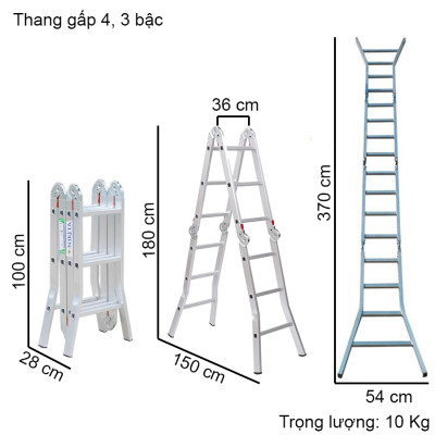 Thang Nhôm Gấp 4 Khúc Nikita NKT-A34 Chân Choãi - Hàng Chính Hãng - Công Nghệ Nhật Bản - Tiêu Chuẩn Châu Âu - 