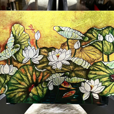 Tranh sơn mài - vẽ màu kết hợp dát vàng/ bạc Thanh Bình Lê, hàng xuất khẩu 20x30 cm