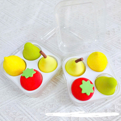 Bộ 4 bông phấn trang điểm hình quả trứng lớn , dụng cụ trang điểm hình quả dâu tây, chanh, lê đẹp và cute