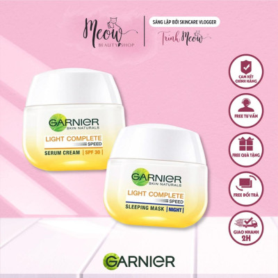 Kem dưỡng serum Garnier sáng da ban ngày và măt nạ ngủ ban đêm Light Complete 50ml 