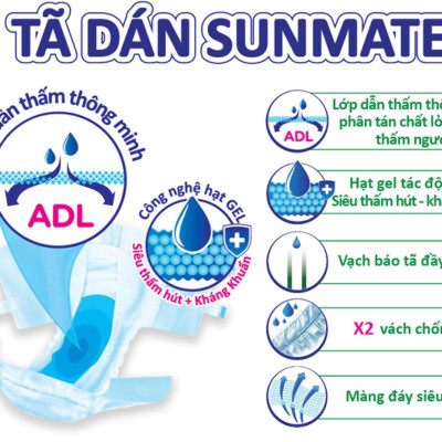 1 Cây/Thùng 6 Gói Tã Dán Sunmate XL18 +2 (20 Miếng) - Tã Dán Cho Người Lớn (Gói Lớn Tiết Kiệm Hơn Sunmate XL10) -Hsd Luôn mới