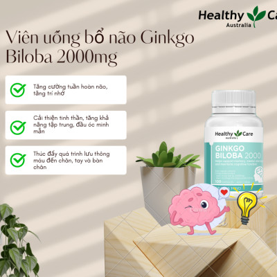 Bổ não Úc Healthy Care Ginkgo Biloba 2000, Giúp tăng tuần hoàn máu não, Cải thiện chức năng nhận thức, Trí nhớ, Giúp an thần và Giảm Stress - OZ Slim Store
