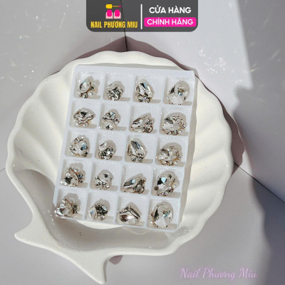 Đá Khối Chùm Trang Trí Nail - Set 20 Viên, Đá Cao Cấp Siêu Sáng, Phụ Kiện Trang Trí Móng Đẹp Nữ Women