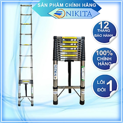 Thang Nikita  inox rút đơn 3,2 m tiện cất gọn, di chuyển, chống trượt an toàn, tải trọng đến 150kg