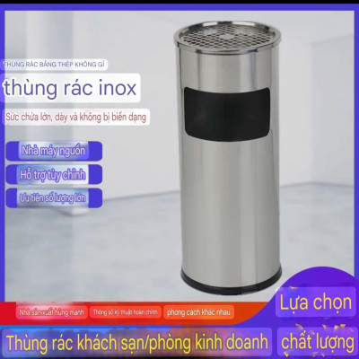 Thùng Rác Inox Có Gạt Tàn Hình Trụ Tròn Bên Trên Có Gạt Tàn Bên Trong Có Thùng Đựng Rác Bằng Tôn Hoa GEV35A