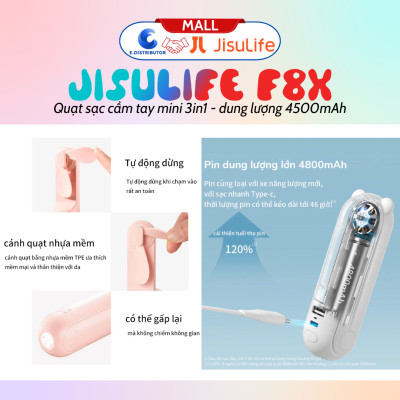 Quạt cầm tay mini JisuLife F8X 4500mAh - Tích hợp Sạc dự phòng, Đèn pin - Hàng chính hãng