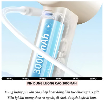 Quạt cầm tay turbo sò lạnh mini siêu mát Pin trâu 3000 mAh, nhỏ gọn linh hoạt hiệu WIWU Wi-FS016 ChillMate - 100 chế độ gió, thiết kế đẹp, bền - hàng nhập khẩu