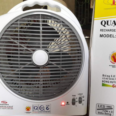 Quạt Sạc Kiêm Đèn Sạc HONJIANDA HJD- FL203 LED 1 bình - Hàng chính hãng